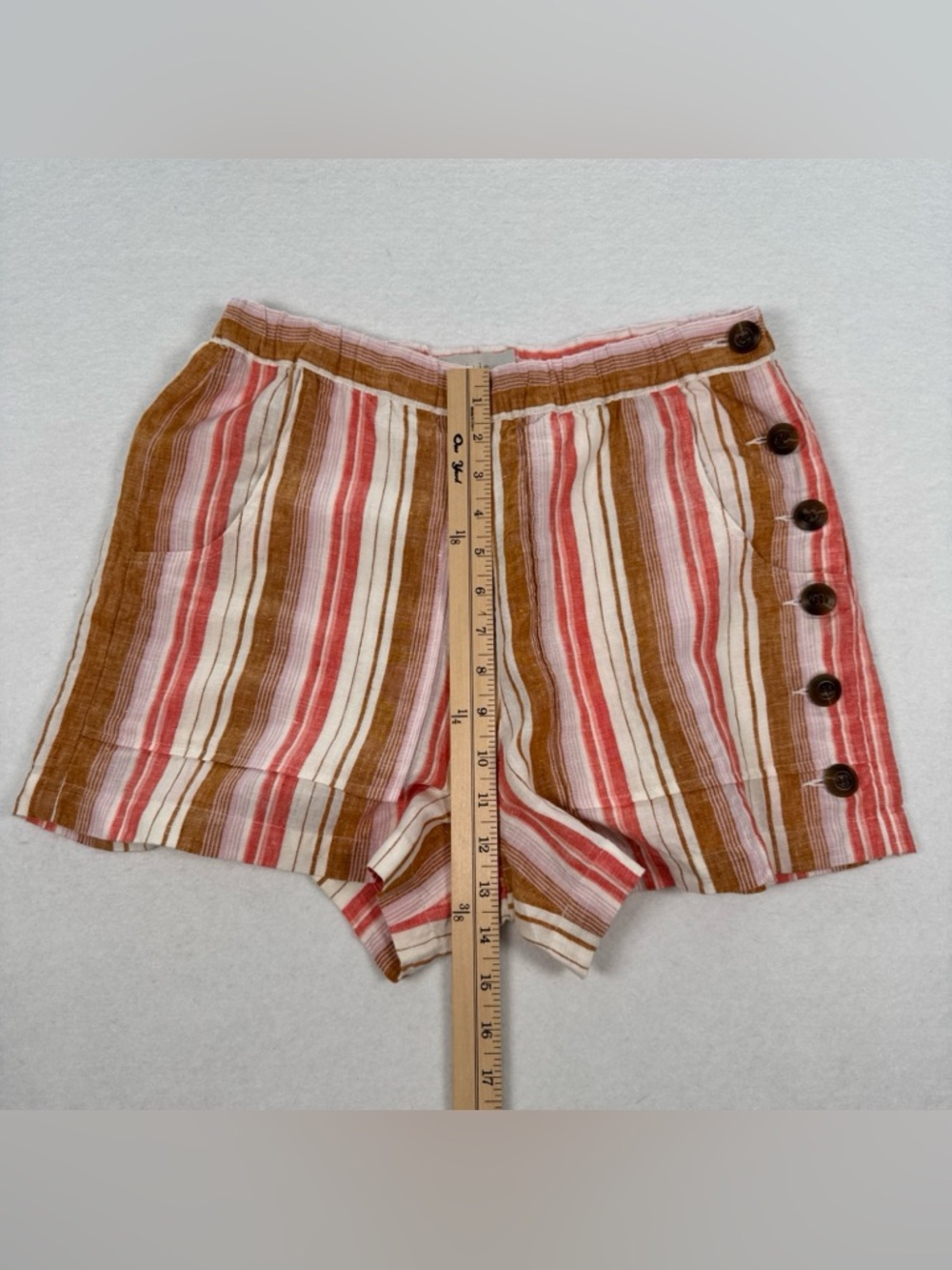 Joie 100% Linen Striped Shorts Women’s Small Side Buttons Back Pockets Beach - Picture 4 of 11